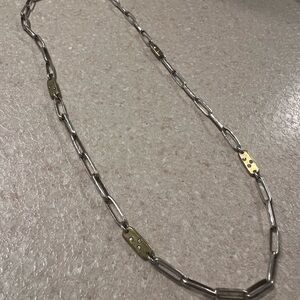 WAXING POETIC BRAND Elegant brass and Silver necklace w/ diamond like stones